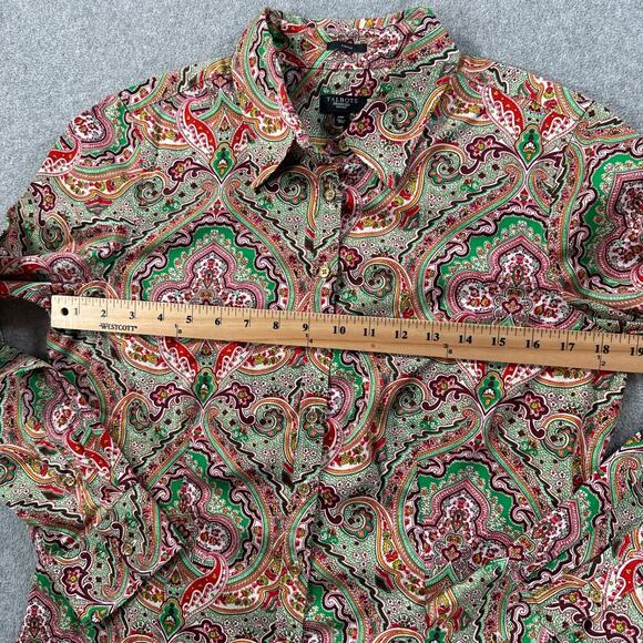 Talbots Colorful Paisley Button Down Shirt Women's 14 Petite Stretch Green Pink - Picture 7 of 9